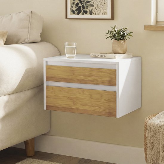SoBuy FBT175-E-WN - Nachtkastje - Wit - 2 Laden - Push-to-Open - 40x29x25 cm | FBT175-E-WN