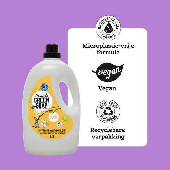 Marcel's Green Soap Universeel Wasmiddel - Grootverpakking - Vanille & Katoen - 3L - 69 wasbeurten