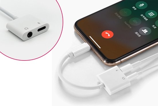 Audio splitter lightning - Iphone - Opladen & audio- Lightning en AUX splitter