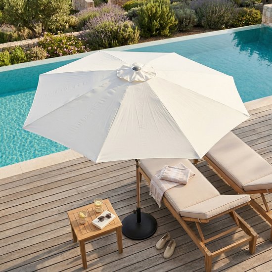 AXI Noor Stokparasol Ø 300cm Eikenlook/beige – Gepoedercoat frame - Kantelbaar