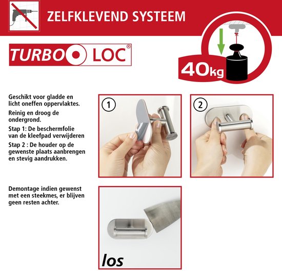 WENKO Turbo-Loc® Toiletrolhouder met klep Orea RVS zwart mat - Toiletpapier houder - WC Rolhouder - Bevestigen zonder boren - Zelfklevend - 10 jaar garantie