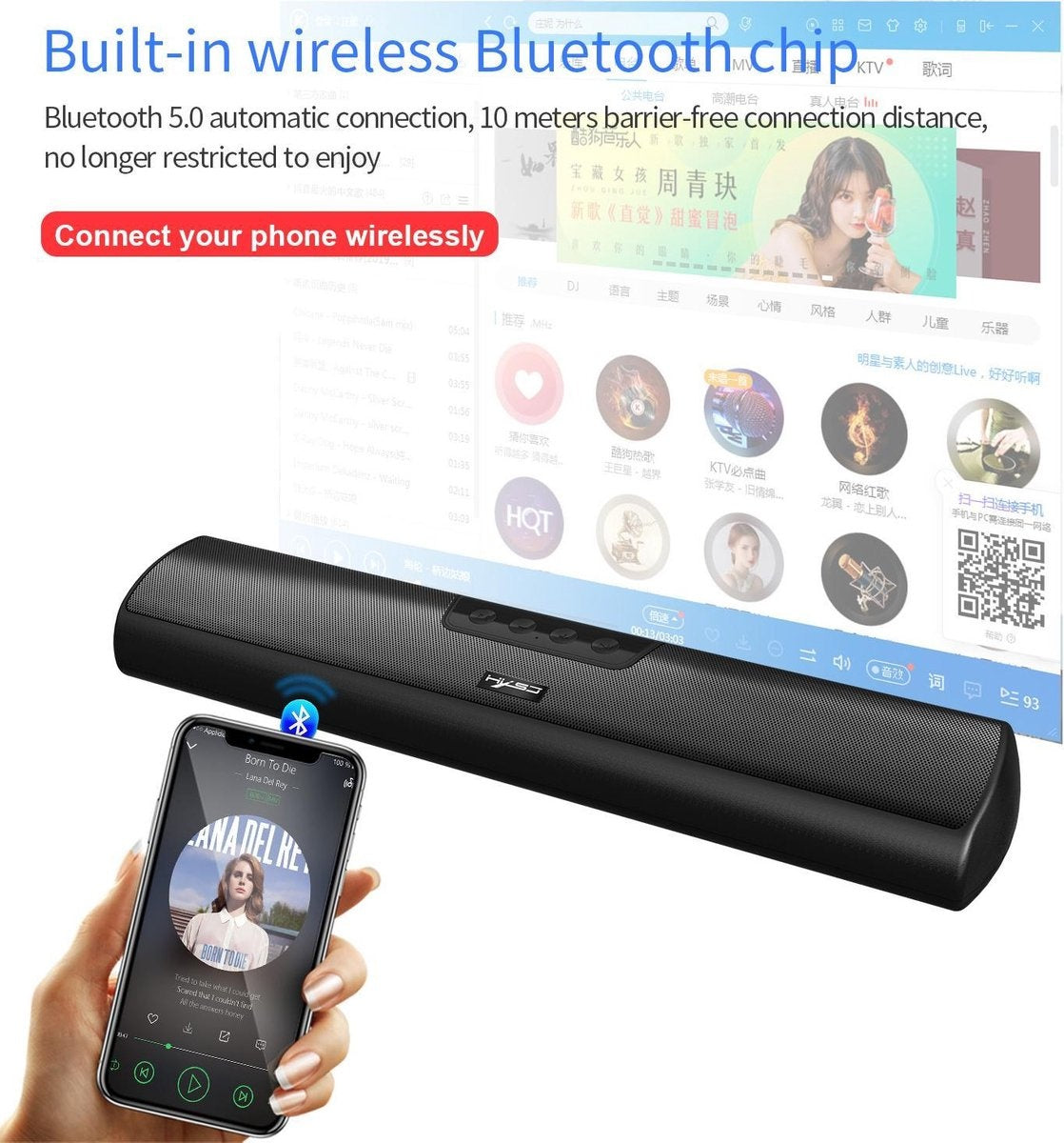 HXSJ Q3 Soundbar PC Speaker - AUX / Bluetooth draadloze - voor desktop computers / notebooks / smart-tvs / projector apparatuur - Zwart