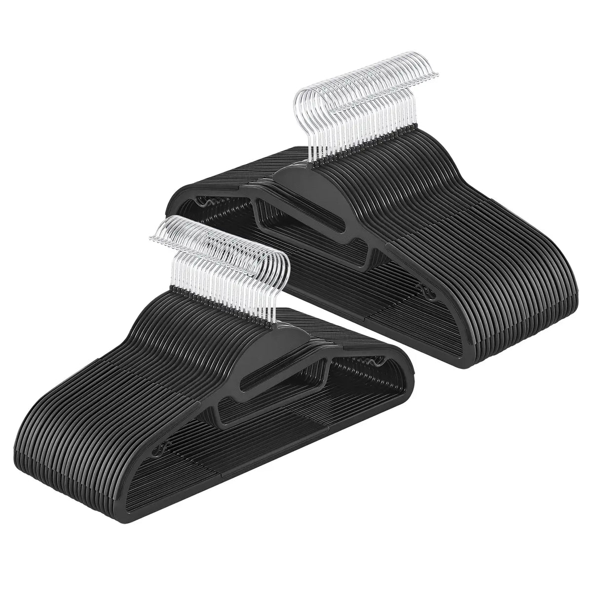 Ochama 50 Pack Plastic Coat Hangers – Black, 41.5 cm Long, Ultra-Thin 0.5 cm Profile – U-Shaped Opening for Easy Use, Non-Slip, Space-Efficient, with 360° Rotating Hook