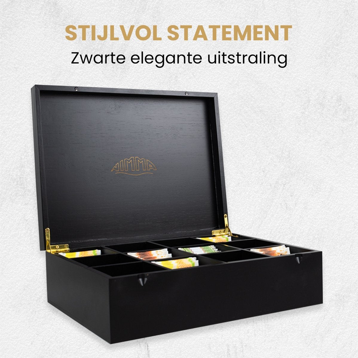 Nimma Theedoos - 12 vaks - Magneetsluiting - Geschikt voor Pickwick, Lipton, en meer - Zwart
