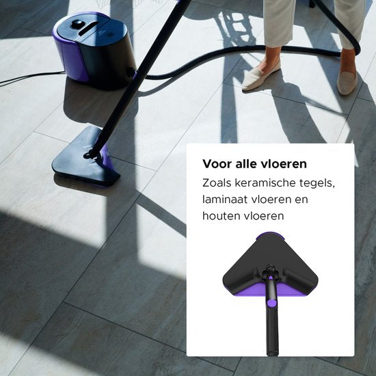 Motionflow Stoomreiniger PRO - Dieptereiniging met Verwarmingsfunctie - 1500W 1.5L Watertank - Handstomer voor Diepe Reiniging Vloer, Bank, Badkamer en Tapijt - Tapijtreiniger & Vlekkenreiniger - Zetelreiniger - Zwart