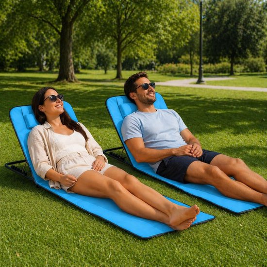 Ceruzo Strandmat Set 2 – Verstelbare Rugleuning – Opvouwbaar – Aqua Blauw