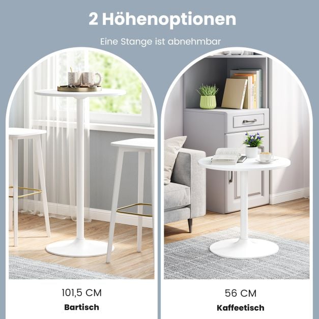 Coast Bistrotafel 2-in-1 – Verstelbare Bartafel en Salontafel Ø60 cm – Wit