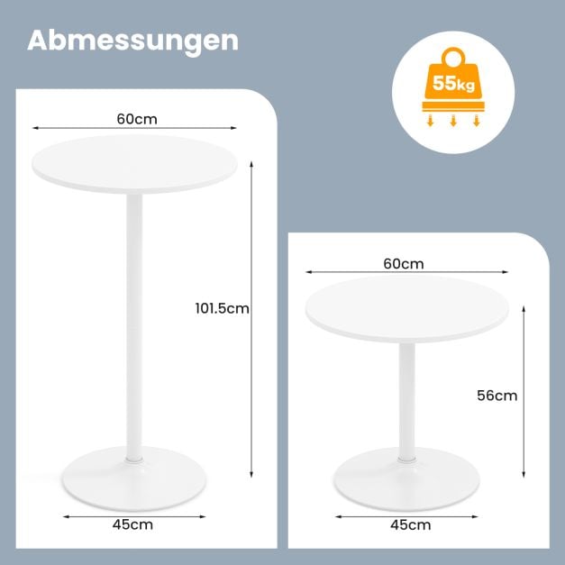 Coast Bistrotafel 2-in-1 – Verstelbare Bartafel en Salontafel Ø60 cm – Wit
