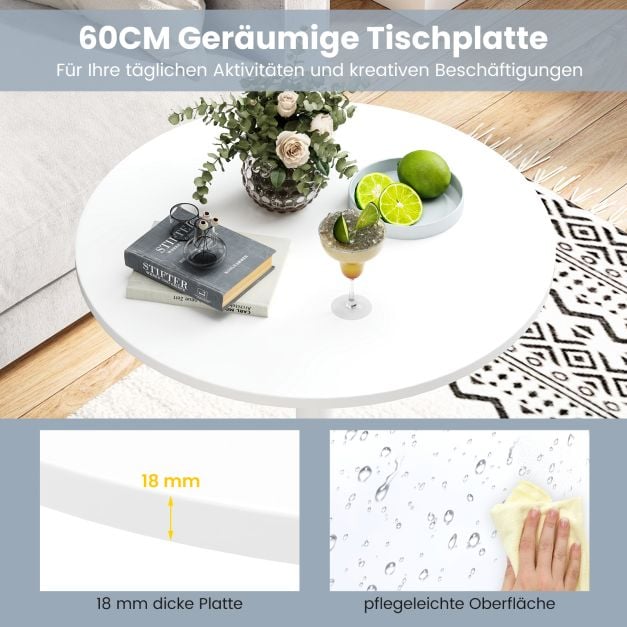 Coast Bistrotafel 2-in-1 – Verstelbare Bartafel en Salontafel Ø60 cm – Wit