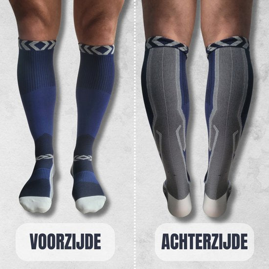 Sandside Steunkousen Compressie Sokken - Compressiekousen - Hardloopsokken - Premium Actief - Donkerblauw - Maat 36-40 S/M -2 Paar