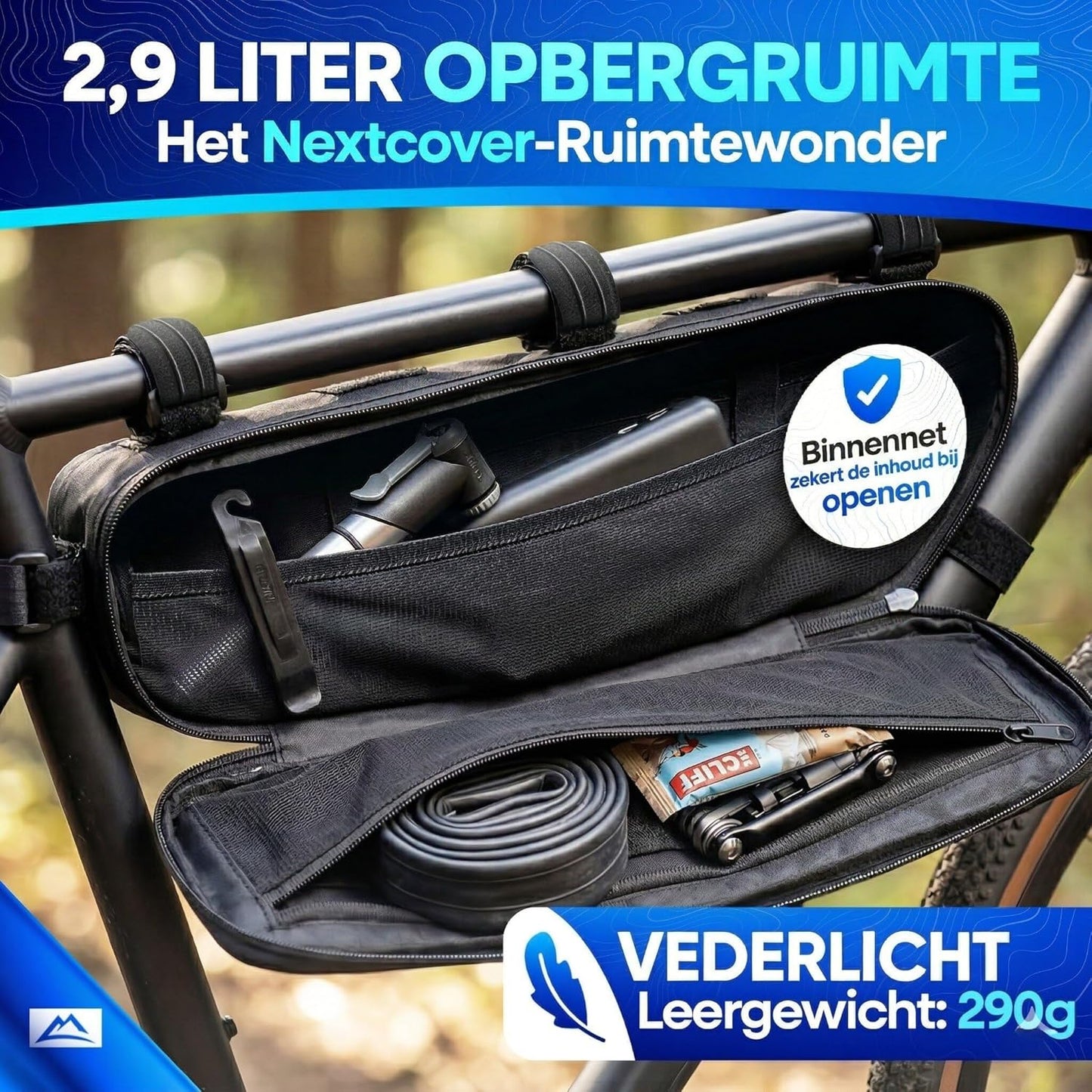Nextcover Bikepacking Frametas - 38 cm - Zwart - 3 Liter - 100% Waterdicht TPU - Fiets Frametas voor Gravelbike, Racefiets & MTB