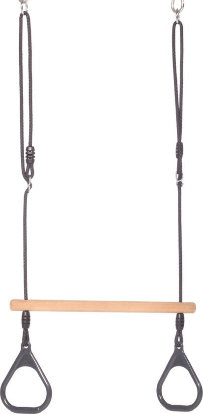Houten Trapeze met Kunststof Ringen Antraciet - Zwart Gevlochten Touw