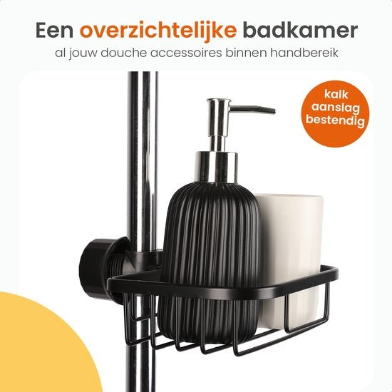 Goliving Doucherek hangend - Doucherekje - Zonder Boren - Keukenrek - Gootsteen Organizer - Badkamer Accessoires - 19,5 cm - Set van 2 - Zwart