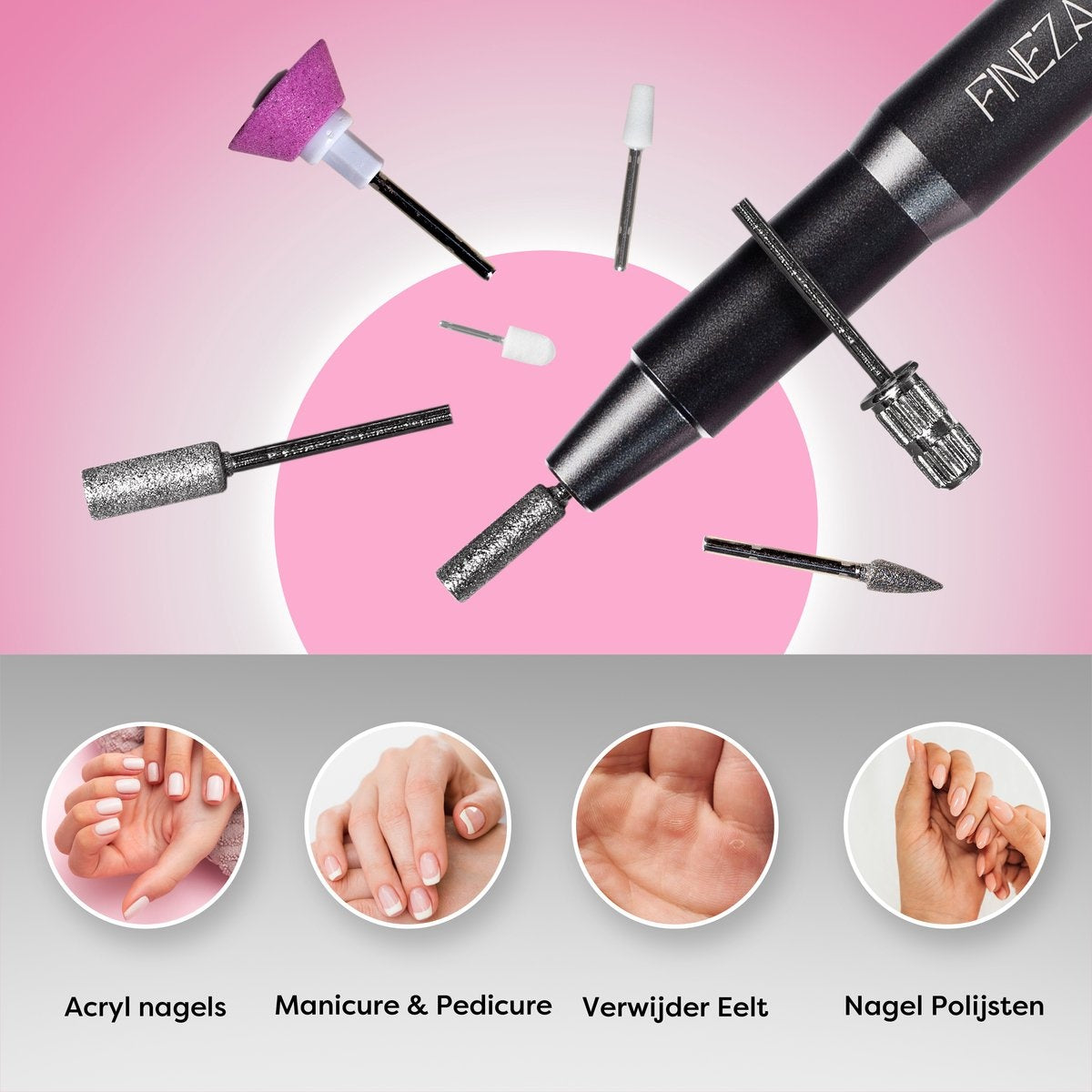 Fineza Elektrische Nagelfrees Set met Bitjes – Manicure & Pedicureapparaat – Nagelvijl - Antraciet