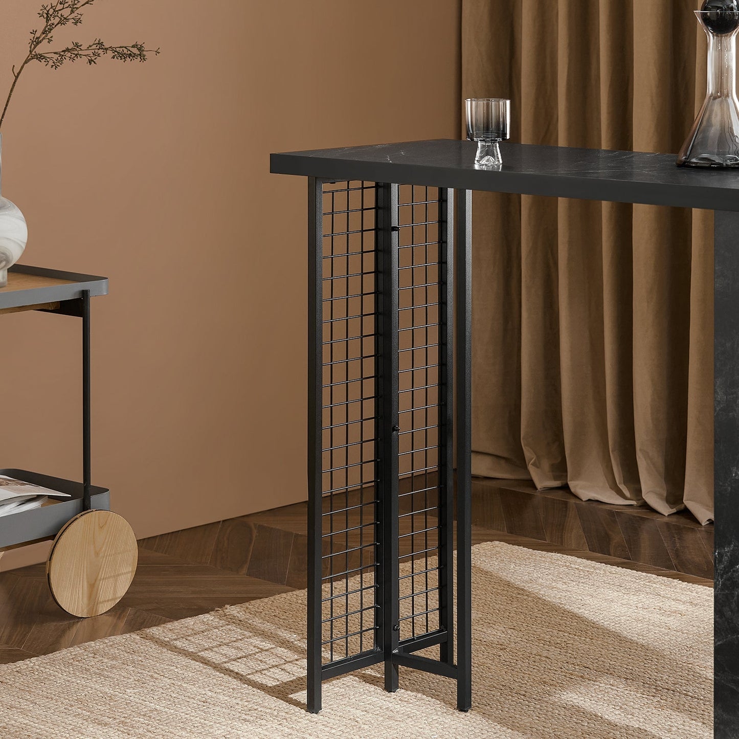 SoBuy Moderne Bartafel - Met Flessen en Glazenhouders - 120x50x105 cm - Zwart