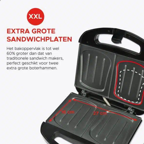 Bourgini Sandwich Maker XXL - Tosti Apparaat - Zwart