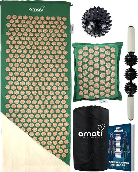 Amati Blue Lotus Spijkermat - Kussen - Massageroller/Bal - 120 x 45 cm - Grijs