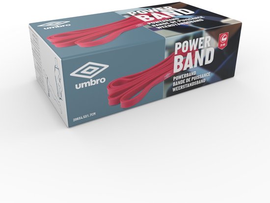 Umbro Weerstandsband 25KG Resistance Band Fitness Elastiek voor Krachttraining en Revalidatie Fitness Accessoires Weerstand Band 208 x 4,5 x 1,7 cm Kunststof Rood