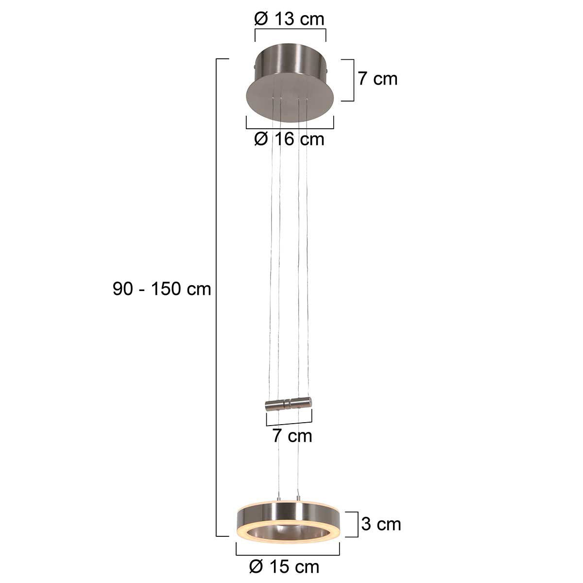 Hanglamp Piola 3500ST Staal Hoogte Verstelbaar Modern Steinhauer