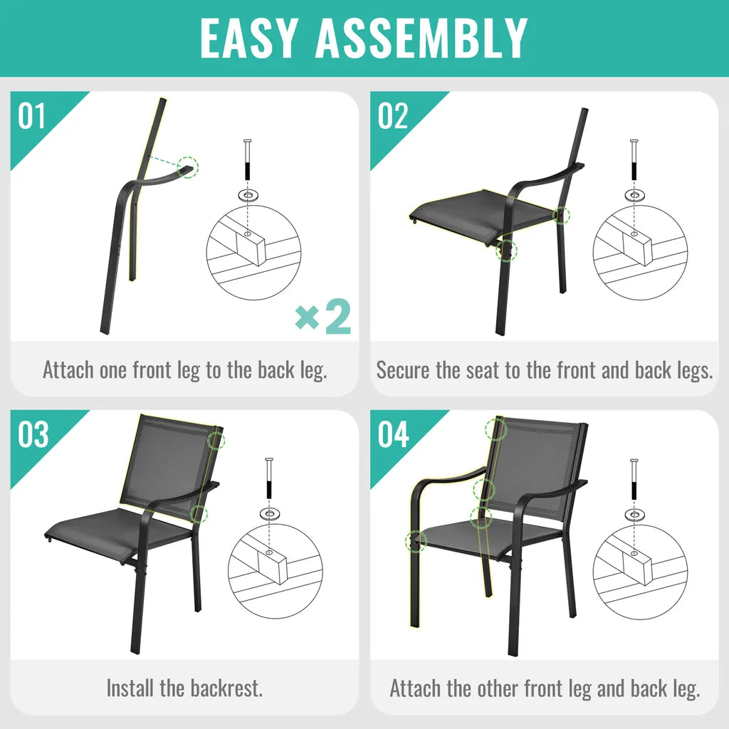Yaheetech Tuinstoelen Set van 2 Stapelbaar 56,5 x 67 x 86,5 cm - Grijs - Weerbestendige Diningstoelen tot 136 kg