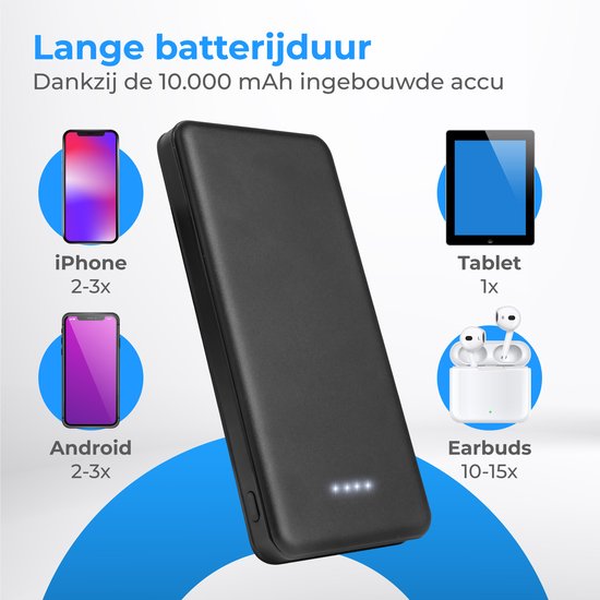 Nuvance - Powerbank 10000 mAh - Snellader - Compact Design - 2x USB, USB-C & Micro USB - Universele Powerbanks voor Smartphones, Tablets & Gadgets - Externe Batterij - Zwart
