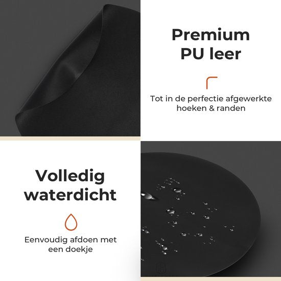 Castagnola Lederlook Placemats - Ronde Placemats - Antislip Placemat van Kunstleer - Waterafstotende Onderlegger - Onderzetter - 6 Stuks - Diameter 38 cm - Zwart