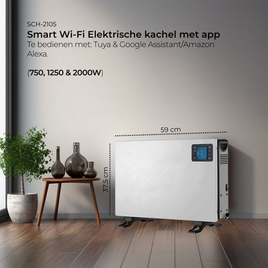 Denver Elektrische Kachel - 750/ 1250/2000W - Timer - Temperatuurinstellingen - Tuya App - Thermostaat - Convector Kachel - Google Assistant & Amazon Alexa - SCH2105