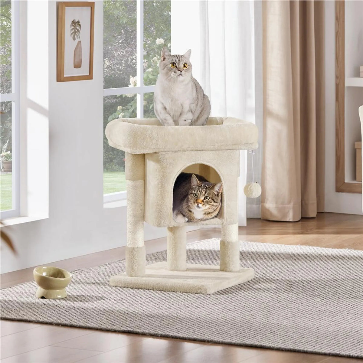Yaheetech Krabpaal - Beige - 40,5 x 40,5 x 59 cm - Kattenhol, Sisalpalen en Speelbal