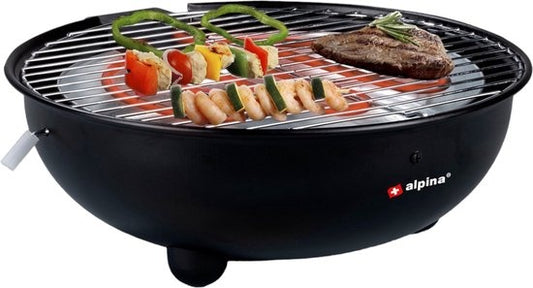 alpina Elektrische BBQ - Tafel-Barbecue - Geen Rook - Binnen Barbecueën - 1250W - Ø 30 Cm - Zwart