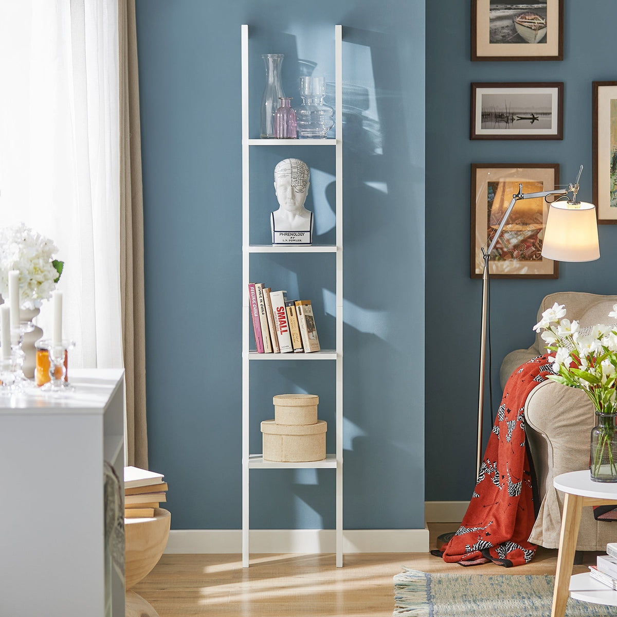 SoBuy Ladderkast - 4 Planken - 33x180x23 cm - Wit