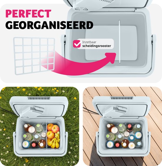 tectake® - Elektrische koelbox met 25 l - Koel- en warmhoudfunctie - Stille elektrische koeltas - Voor auto of stopcontact - Mini-koelkast voor camping, dranken - Thermobox met stroom - Eco Modus