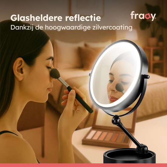 Fraay® Make Up Spiegel met LED Verlichting - 10x Vergroting - Vergrootspiegel met Licht - Oplaadbaar - Scheerspiegel - Badkamerspiegel - Zwart