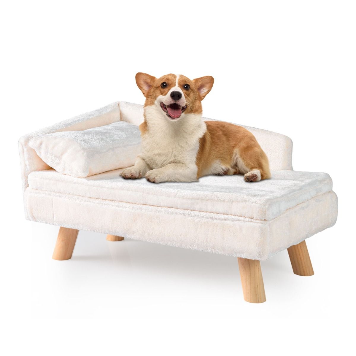 Coast Verhoogd Huisdierenbed - halfronde rugleuning - afneembaar kussen - beige - 71 x 43 x 40 cm