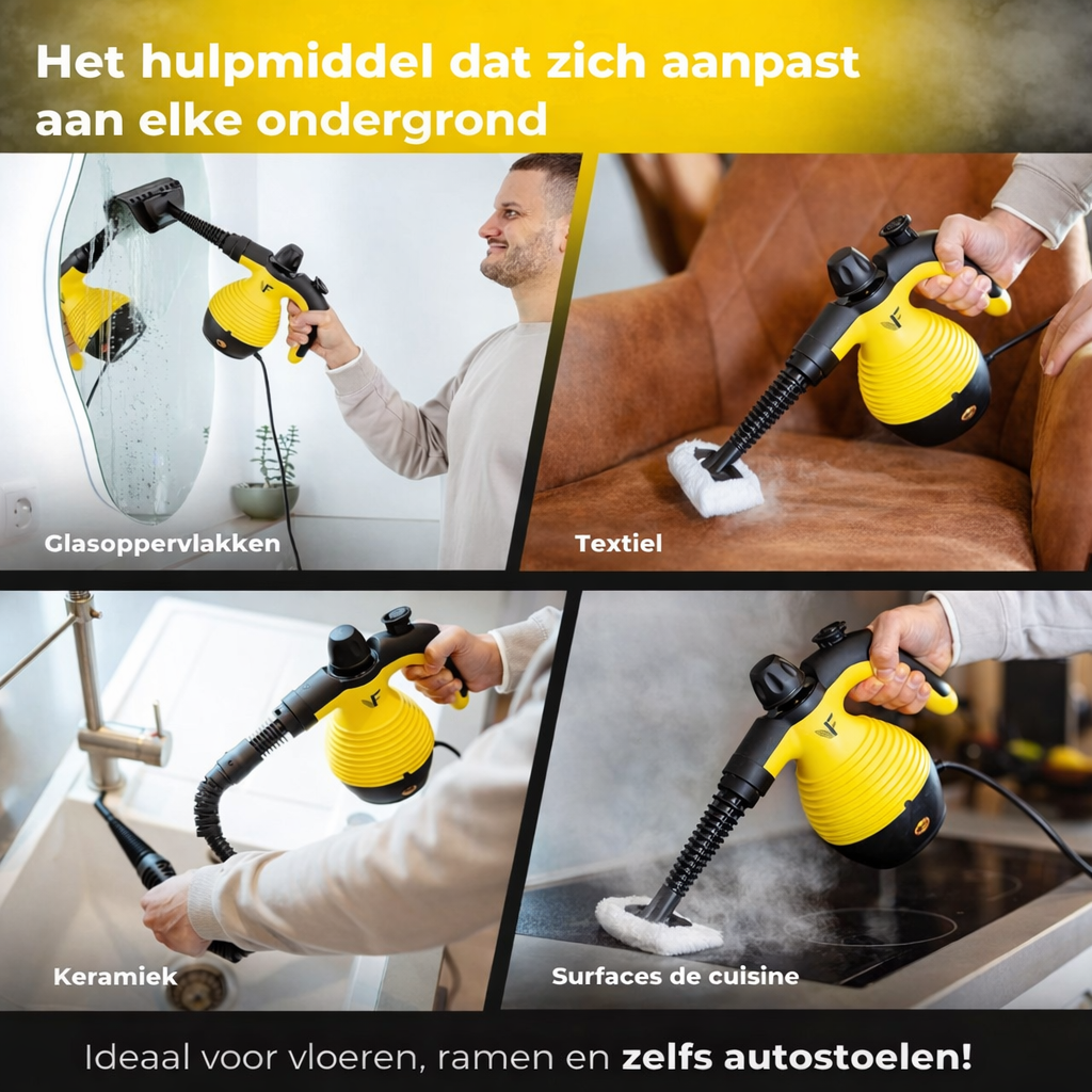 Neighbour's friend Handstoomreiniger - Stoomregeling - Inclusief 10 accessoires - 350 ml tank - Geel