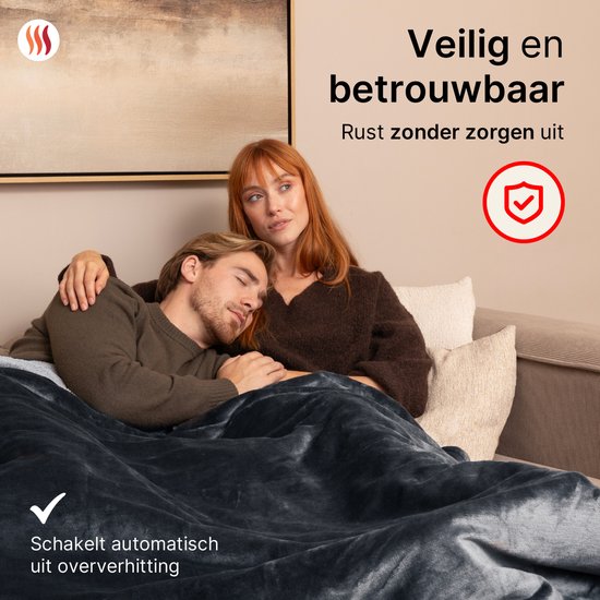 Seranova Elektrische Deken XXL - 180x160 cm - 2 persoons Bovendeken - Warmtedeken - Dubbelzijdig - Fleece Sherpa - Antraciet Grijs