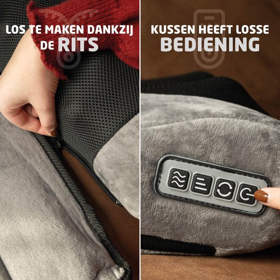 BREND BR-2230 Elektrische Massagemat en Kussen – Massagematras met Warmte, 5 Vibratiemodi en 3 Intensiteiten - Massagekussen – 170X55 CM – Grijs