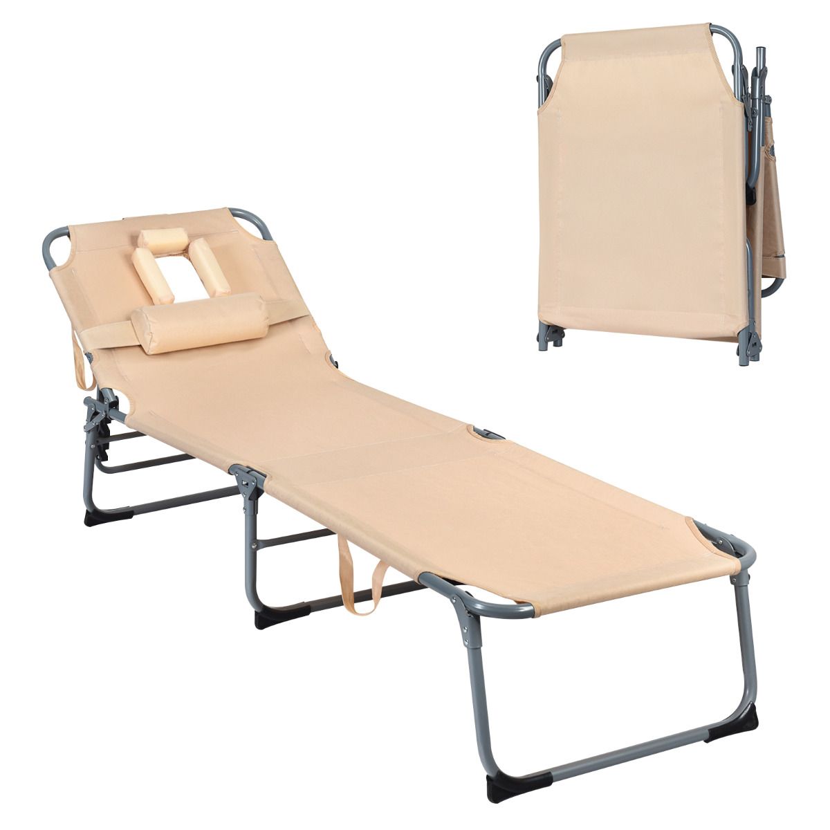 Coast Ligstoel opvouwbaar met Hoofdsteun - Max. 150 kg - 194 x 60 x 36 cm - Beige