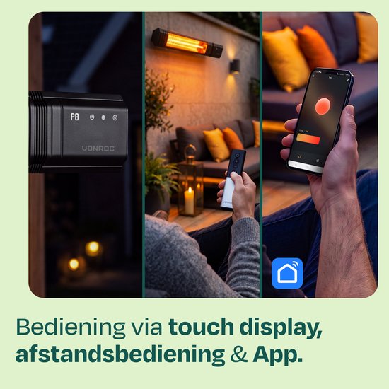 VONROC Terrasverwarmer Sabatini 2000W – Patio heater – Golden Carbon verwarmingselement – 24 uurs timer - Met afstandsbediening, touch display & Wifi