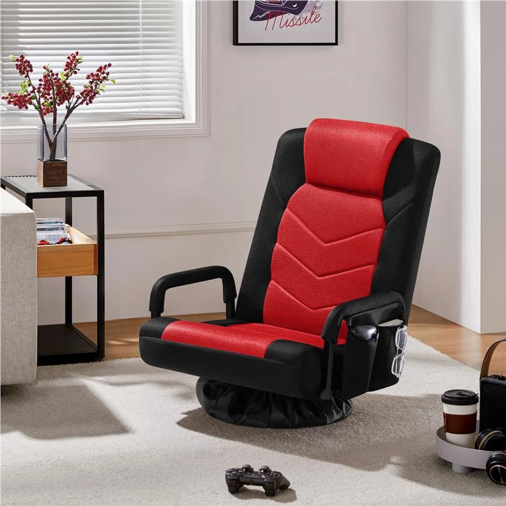 Yaheetech Draaibare Floor Gaming Chair – Verstelbare Game Stoel met Armleuningen en Zijvak