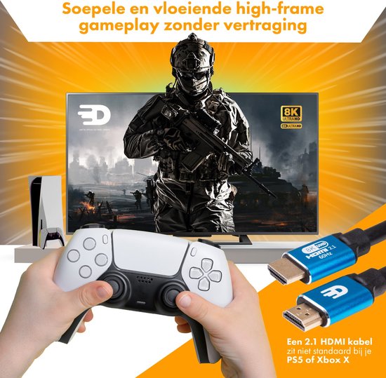 Drivv. Premium HDMI Kabel 2.1 - Ultra HD Hoge Snelheid 8K - 4K 120hz - Geschikt voor Xbox Series X & PS5 - 5 meter - Blauw