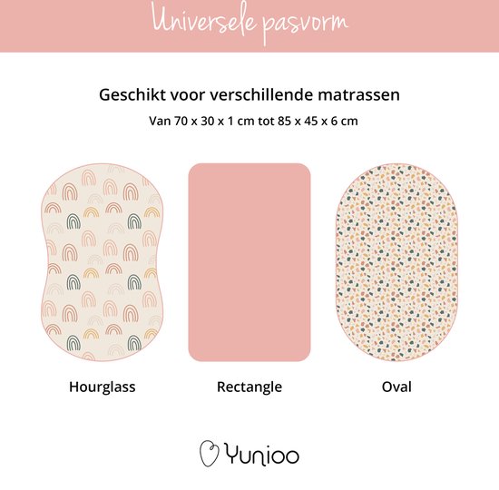 Yunioo Universele Wieglaken Set │ Hoeslaken Baby voor Kinderwagen, Verschoonmand en Mozesmand │ Aankleedkussenhoes │ Kraamcadeau babyshower │ 3-pak │40x80 cm elastisch