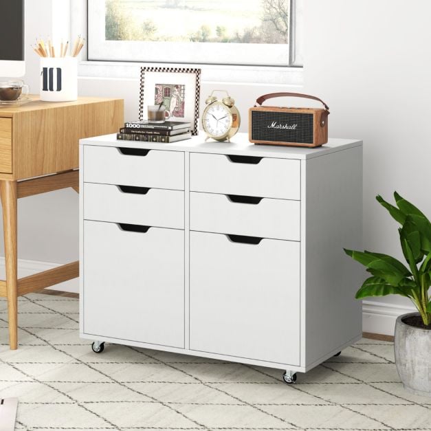 Coast Verrijdbare Archiefkast – 4 Laden en 2 Deuren – 73 x 40 x 64,5 cm – Wit