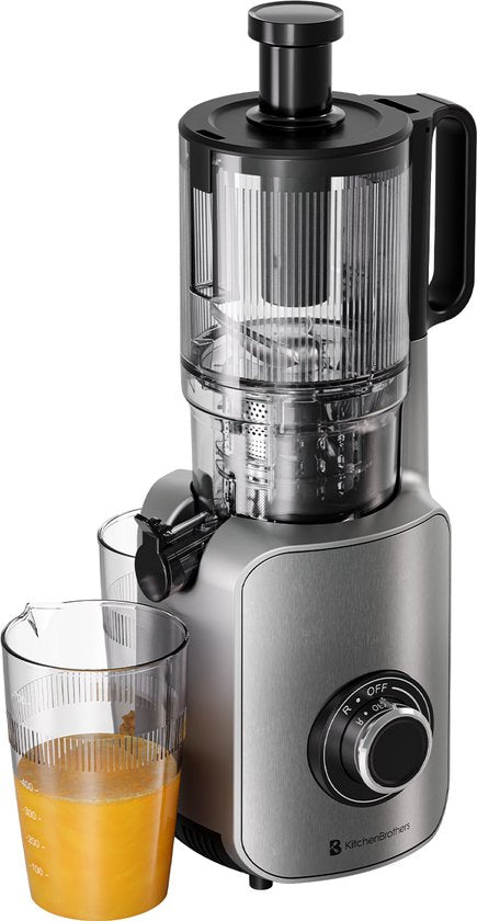 KitchenBrothers Slowjuicer - Verticaal - Juicer - Groenten en Fruitpers - 126 mm - 750 ml - Grijs