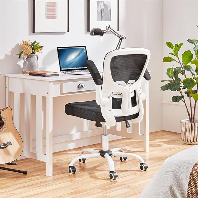Yaheetech Bureaustoel Wit/Zwart – Ergonomisch en Draaibaar – Verstelbare Zithoogte 46,5-56,6 cm
