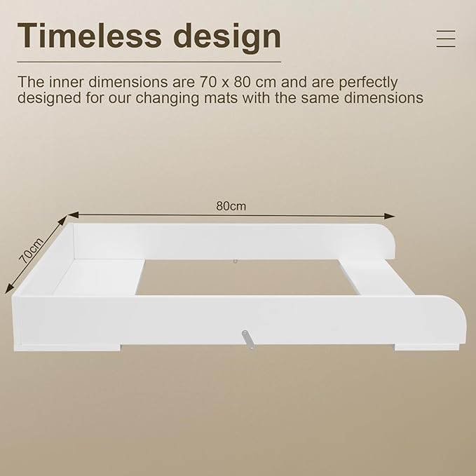 WOLTU WT007 aankleedblad voor commode - wit MDF - verstelbare diepte 46,5 tot 50 cm