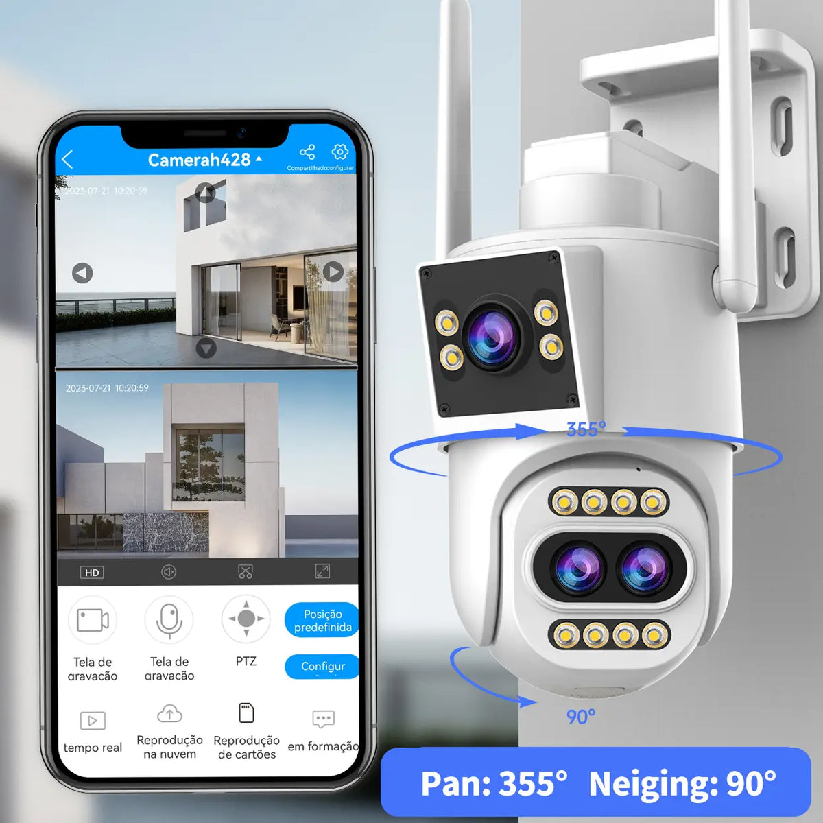 Jooan Beveiligingscamera Buiten 2K Drievoudige Lens - 10X Zoom - PTZired IP66 Waterproof Motion Alert,8-256G Card/Cloud Storage,Siren Alarm