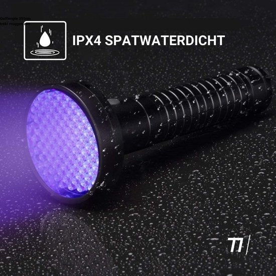 TIKKENS UV Lamp XXL - UV Zaklamp -100 Ultraviolet LED's - Blacklight Zaklamp - Detector Urine, Vals Geld, Overige Vlekken - 395nm