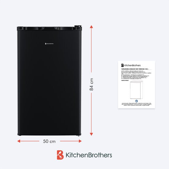KitchenBrothers Koelkast - 88L Koelvak - 14L Vriesvak - IJskast - Koelvriescombinatie - Frigo - Vrijstaand - Zwart