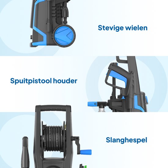 Lugia Hogedrukreiniger - 135 bar - 1600W - 430 L/H - Bundel Pakket met Terrasreiniger - Roterende Borstel en Turbo spuitmond
