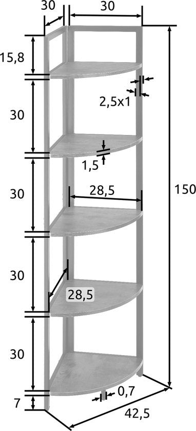tectake - Hoekkast Castlebar 30x30x150cm - donkerbruin - 404771